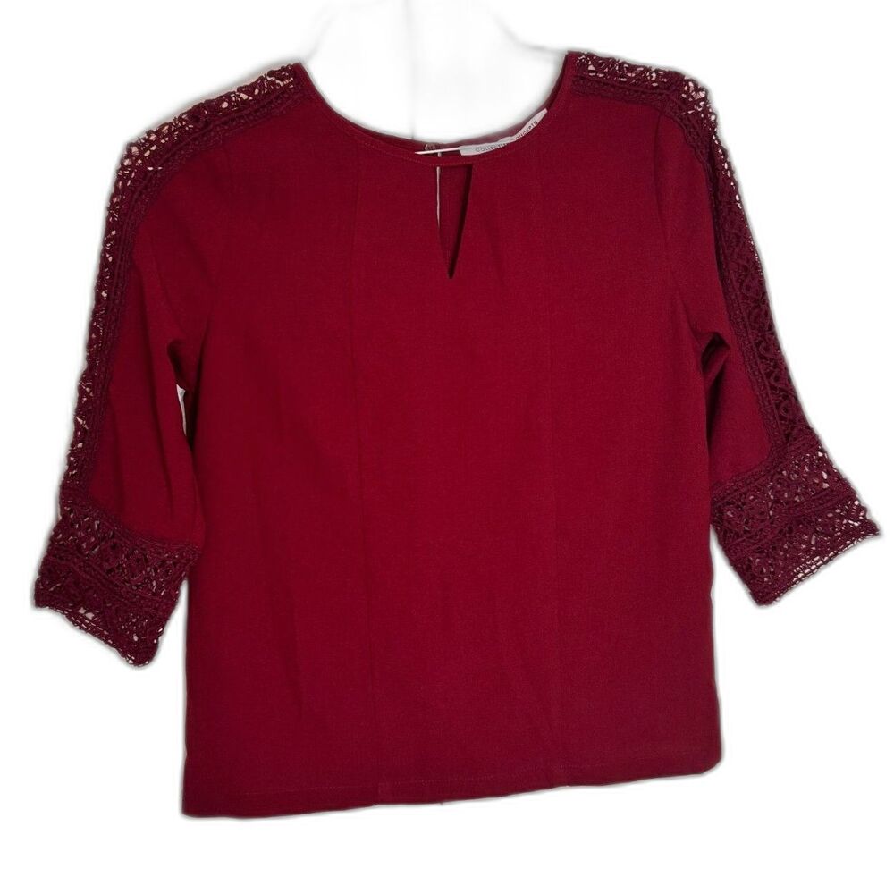 Collective Concepts Doreena Lace Blouse Womens XSP Burgundy‎ Boho Keyhole Top